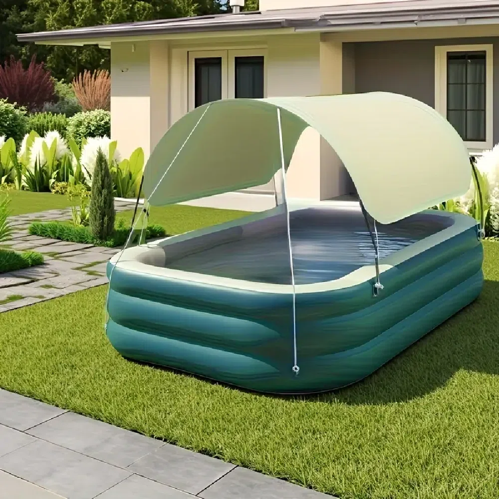 1-Pack+Large+Inflatable+Swimming+Pool+With+Removable+Canopy+Sunshade,+3-Layer+Heightened+Family+Pool+For+1-3_4-6+People,+Portable+Indoor_Outdoor+Water+Park+For+Backyard,+Parties,+Holidays+-+Emerald+Green,+No+Electri