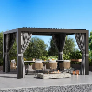 Aurora 10‘ X 12' Louvered Pergola With Adjustable Double -Layer Lovers,Built-In Gutter System And USB Charging Socket